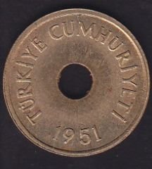 1951 Yılı 1 Kuruş Çilaltı Çil