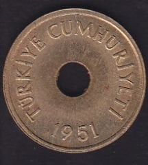1951 Yılı 1 Kuruş Çilaltı Çil