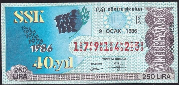 1986 9 Ocak Çeyrek Bilet - K Serisi