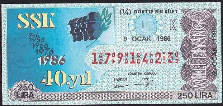1986 9 Ocak Çeyrek Bilet - K Serisi