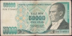 7.EMİSYON 1.TERTİP 50000 LİRA A38 779862 TEMİZ