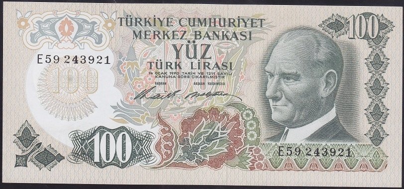 6.EMİSYON 1.TERTİP 100 LİRA E59 243921 ÇİL