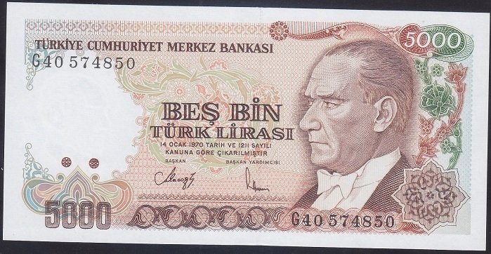 7.EMİSYON 4.TERTİP 5000 LİRA G40 574850 ÇİL