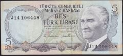 6.Emisyon 2.Tertip 5 Lira J14 106448 Çok Temiz+