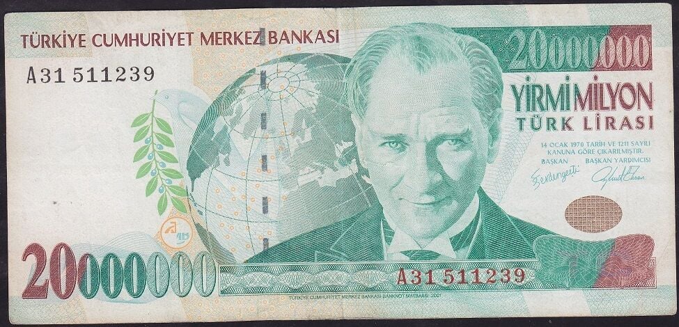 7.Emisyon 20.000.000 Lira A31 511239 Çok Temiz+
