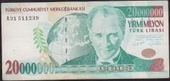 7.Emisyon 20.000.000 Lira A31 511239 Çok Temiz+