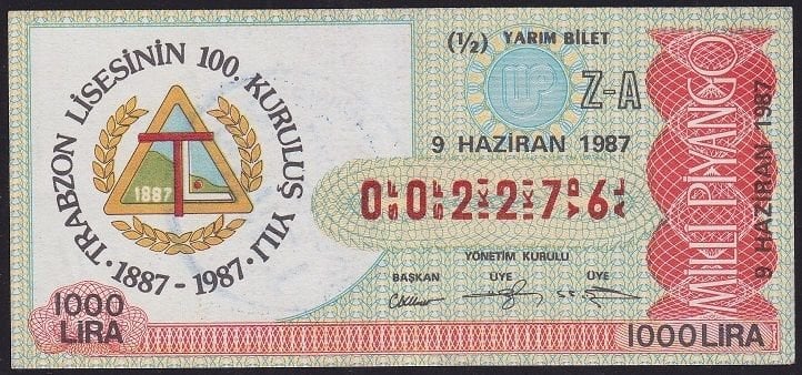1987 9 Haziran Yarım Bilet - Z-A Serisi