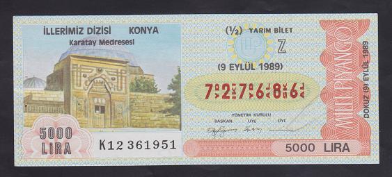 1989 9 EYLÜL YARIM BİLET KONYA