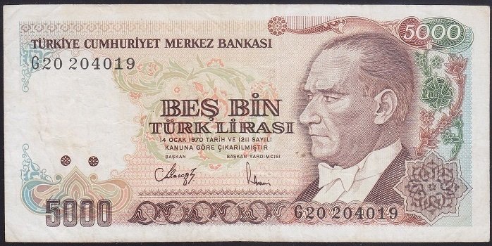 7.EMİSYON 4.TERTİP 5000 LİRA G20 204019 ÇOK TEMİZ
