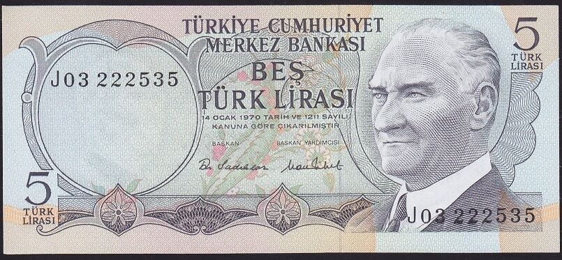 6.Emisyon 2.Tertip 5 Lira J03 2225XX Çil