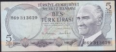6.Emisyon 2.Tertip 5 Lira H69 313629 Çok Temiz+