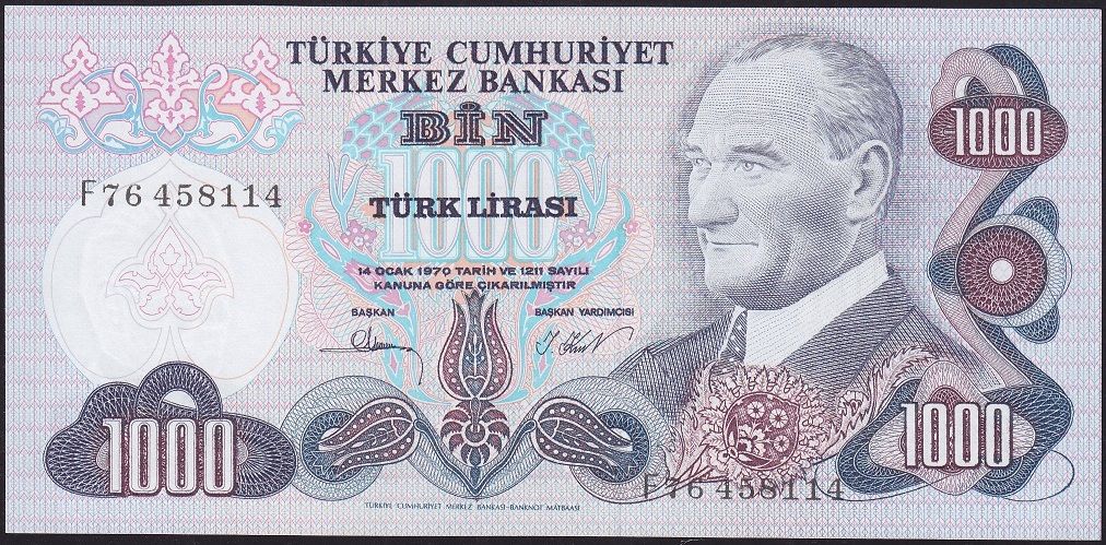 6.Emisyon 3.Tertip 1000 Lira F76 458114 Çilaltı Çil