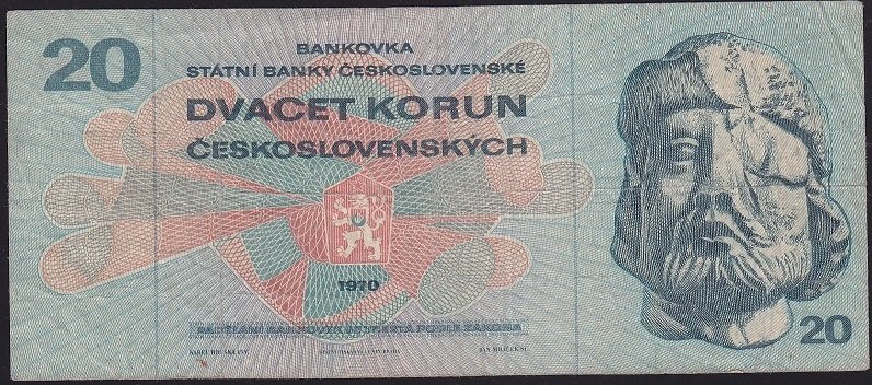 Çekoslovakya 20 Korun 1970 Temiz