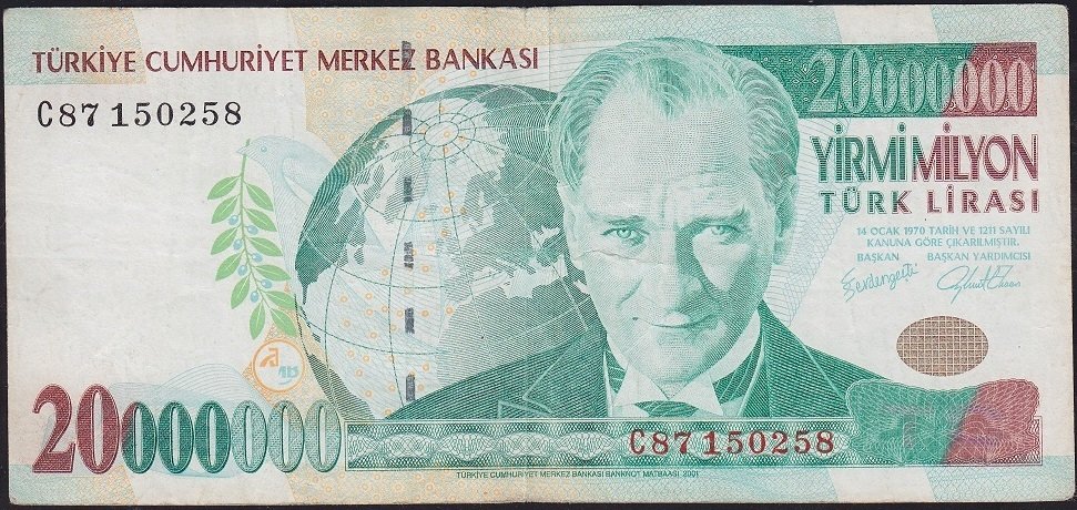 7.Emisyon 20 000 000 Lira C87 150258 Çok Temiz