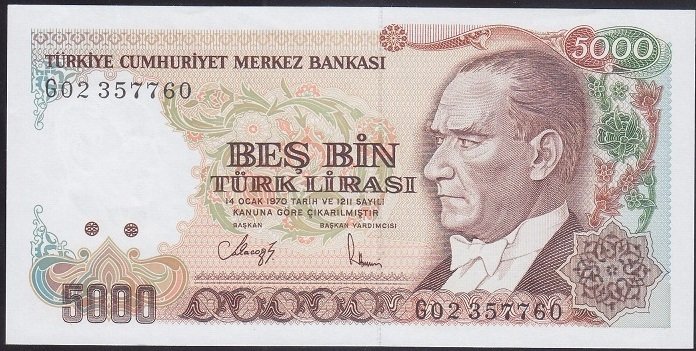 7.EMİSYON 4.TERTİP 5000 LİRA G02 357760 ÇİLALTI ÇİL