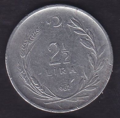 1962 Yılı 2.5 Lira Ters