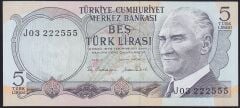 6.Emisyon 2.Tertip 5 Lira J03 222 555 Çil