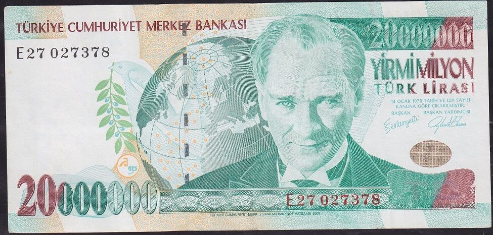 7.Emisyon 20.000.000 Lira E27 027378 Çok Temiz+