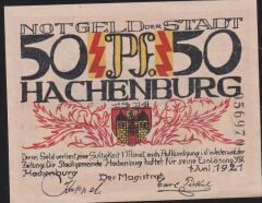 Almanya 50 Pfennig Notgeld 1921 Çilaltı Çil Filigranlı