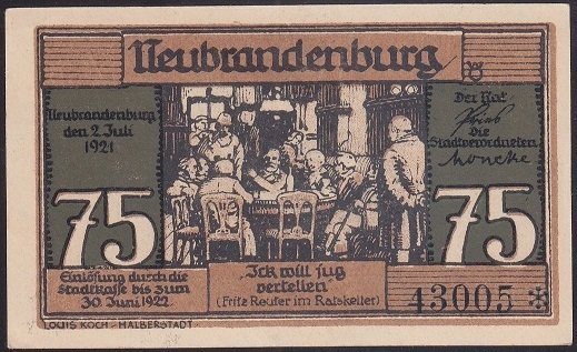 ALMANYA 75 PFENNİG NOTGELD 1922 ÇİL