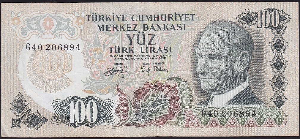 6.Emisyon 2.Tertip 100 Lira G40 206894 Çok Temiz