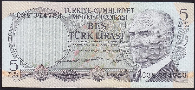 6.EMİSYON 1.TERTİP 5 LİRA C38 374753 ÇİLALTI ÇİL