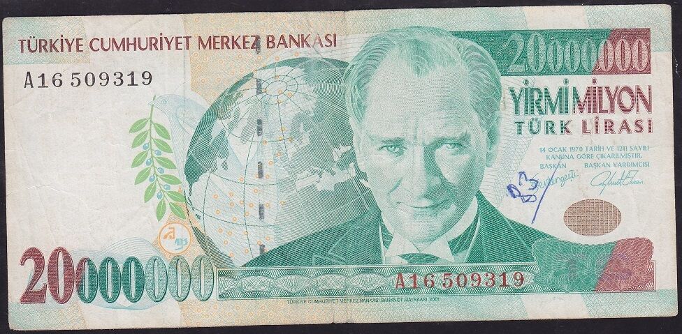 7.Emisyon 20.000.000 Lira A16 509319 Çok Temiz