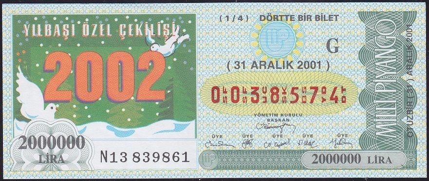 2001 31 Aralık Çeyrek Bilet - G Serisi