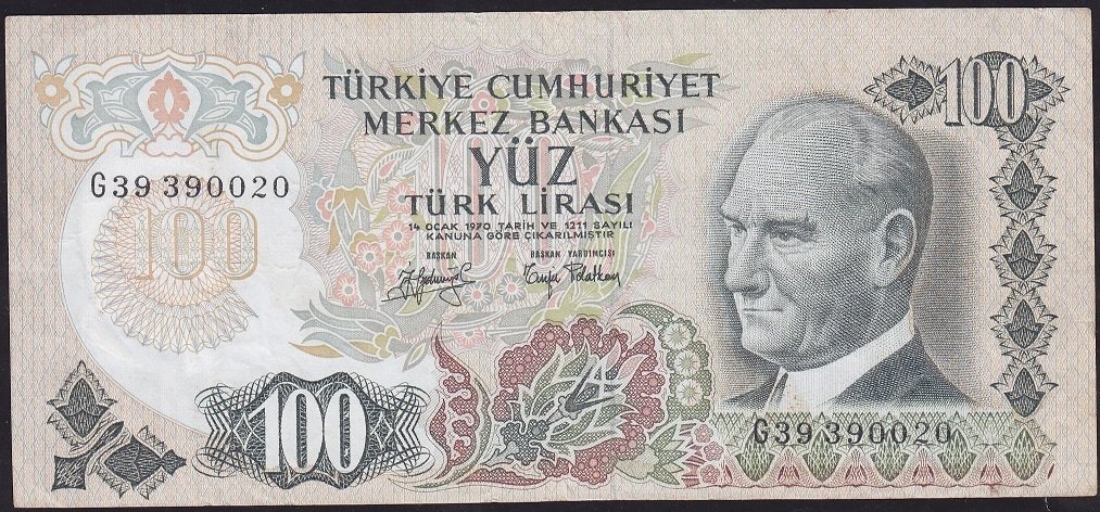 6.Emisyon 2.Tertip 100 Lira G39 390020 Çok Temiz Kayık Baskı