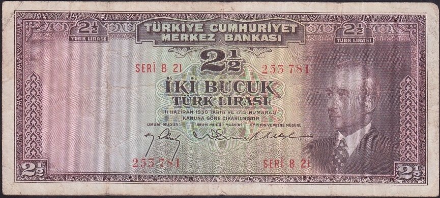 3.EMİSYON 2.5 LİRA B21 253781 ÇOK TEMİZ eski para