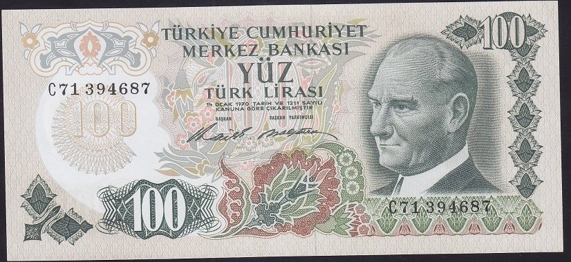 6.EMİSYON 1.TERTİP 100 LİRA C71 394687 ÇİLALTI ÇİL