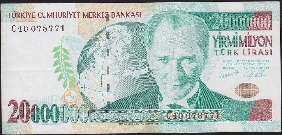 7.Emisyon 20 000 000 Lira C40 078771 Çok Temiz+