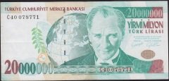 7.Emisyon 20 000 000 Lira C40 078771 Çok Temiz+