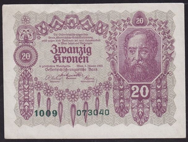 Avusturya 20 Kronen 1922 Ççt Çilaltı Pick 76