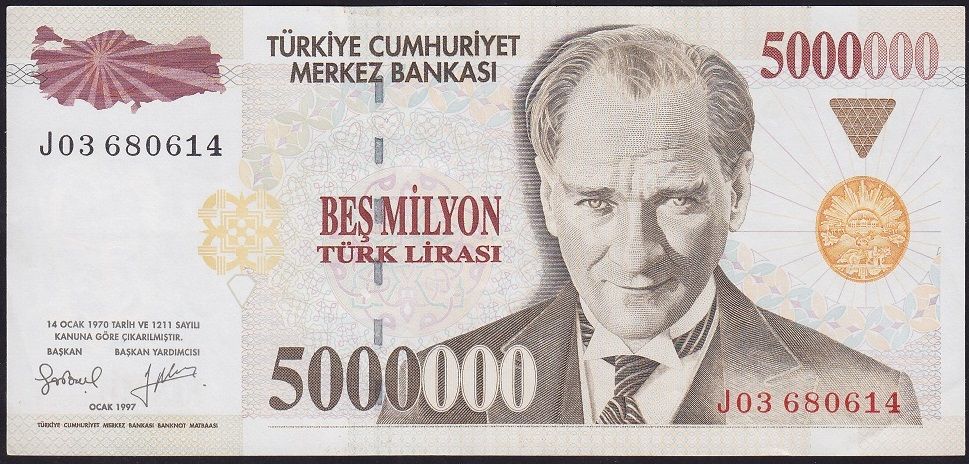 7.Emisyon 5 000 000 Lira J03 680614 Çok Temiz+