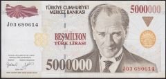 7.Emisyon 5 000 000 Lira J03 680614 Çok Temiz+