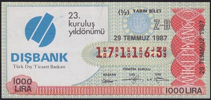 1987 29 Temmuz Yarım Bilet - Z-B Serisi