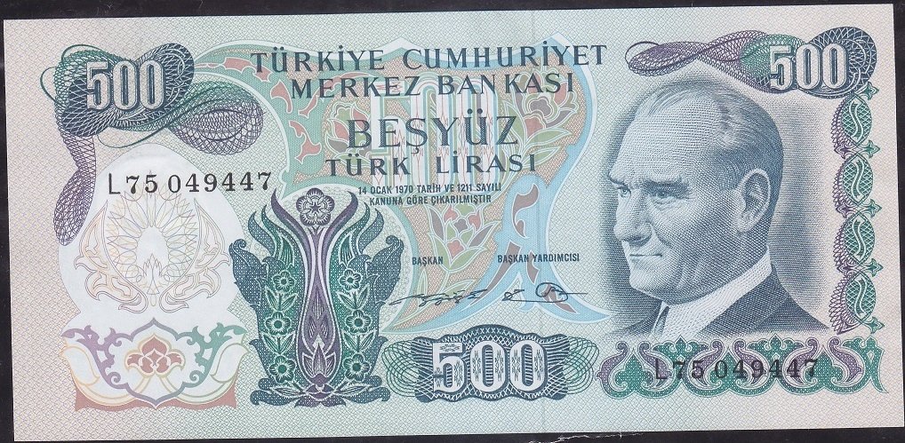 6.Emisyon 2.Tertip 500 Lira L75 049447 Çilaltı Çil