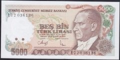 7.EMİSYON 3.TERTİP 5000 LİRA E72 036136 ÇİL
