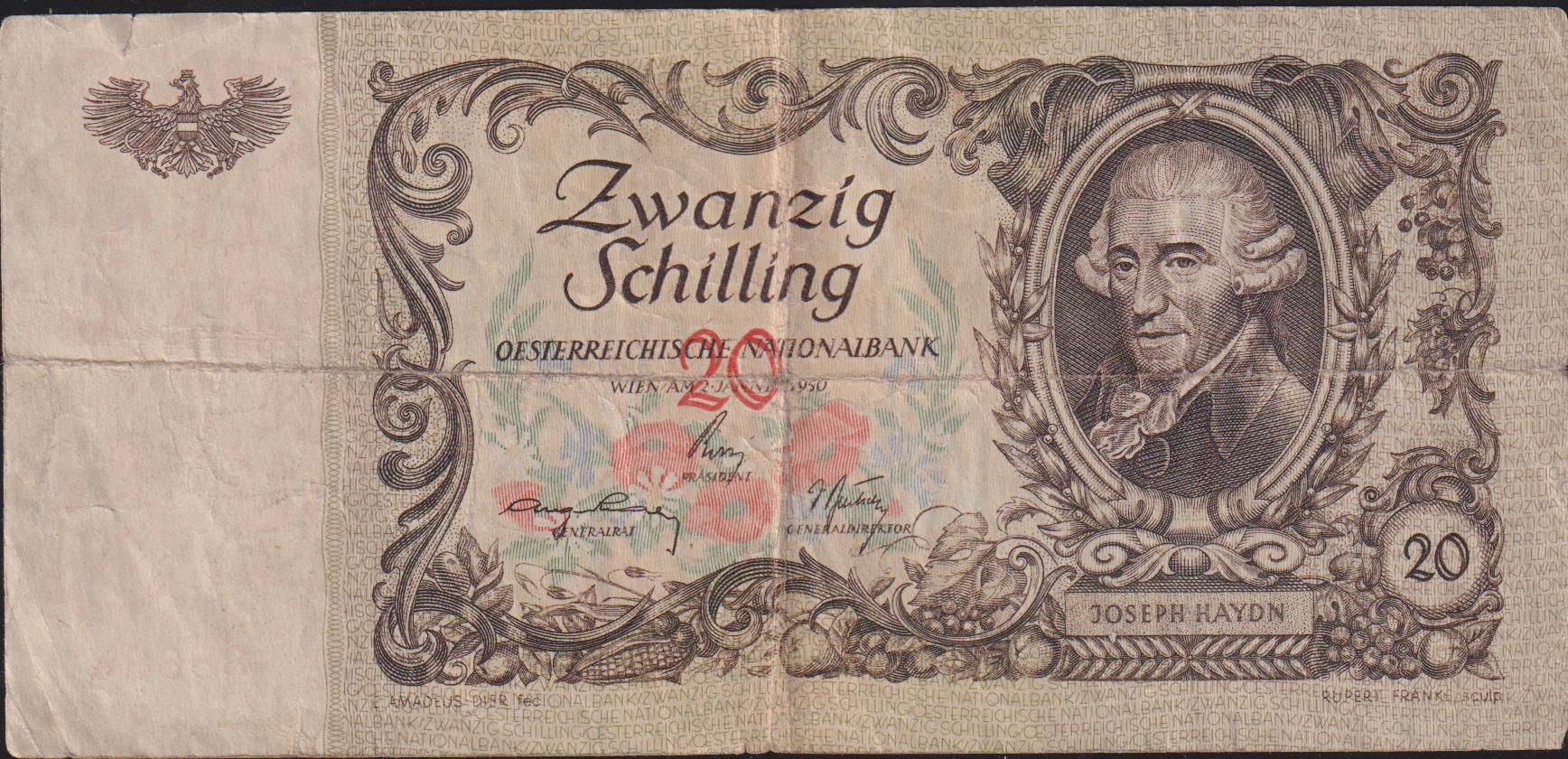 Avusturya 20 Şiling 1950 Temiz