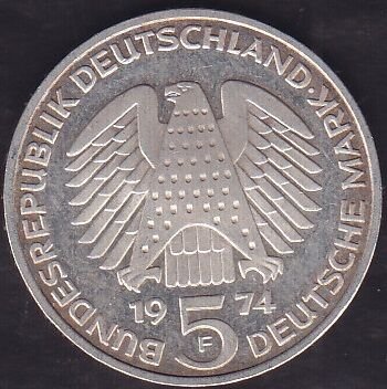 Almanya 5 Mark 1974 Gümüş ( 11.2 Gram )