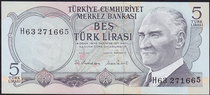 6.Emisyon 2.Tertip 5 Lira H63 271665 Çilaltı Çil