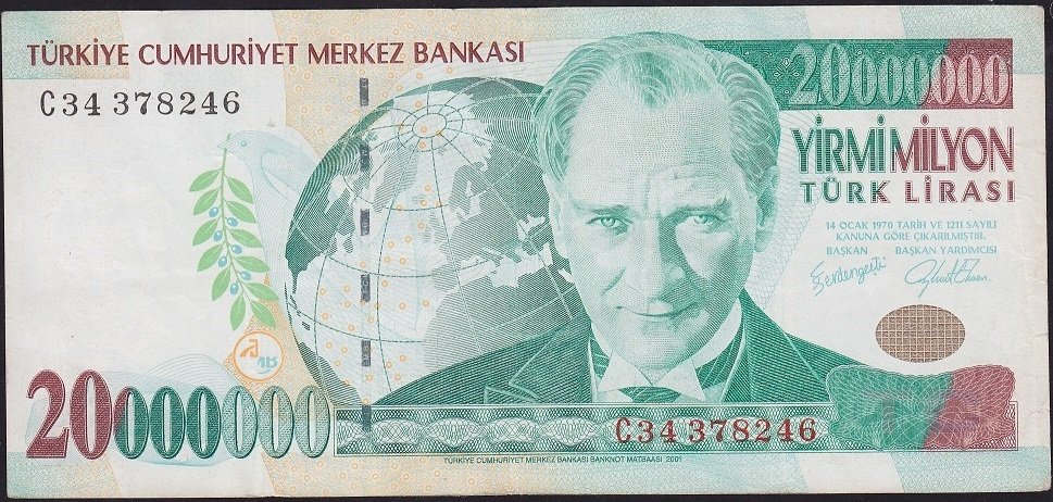 7.Emisyon 20 000 000 Lira C34 378246 Çok Temiz