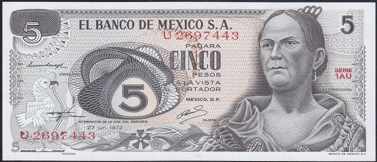 Meksika 5 Pesos 1972 Çil Pick 62c