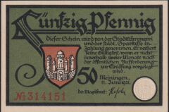 Almanya 50 Pfennig Notgeld 1921 Çil Filigranlı