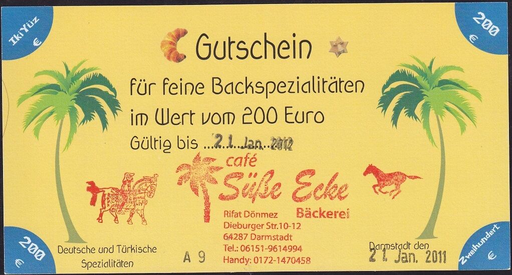 Almanya Tatlı Köşe Fırını 200 Euro 2011 Fantazi Para