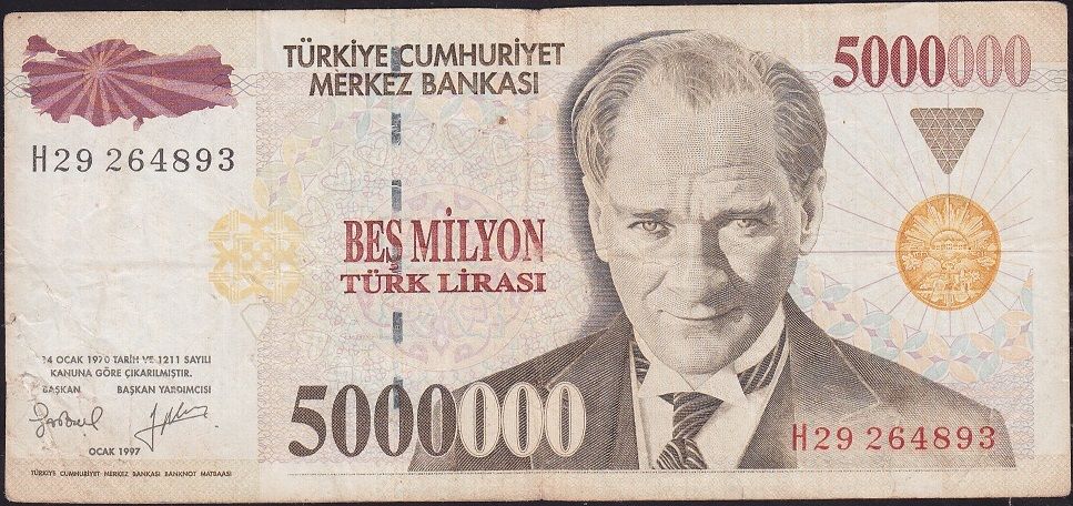 7.Emisyon 5 000 000 Lira H29 264893 Çok Temiz
