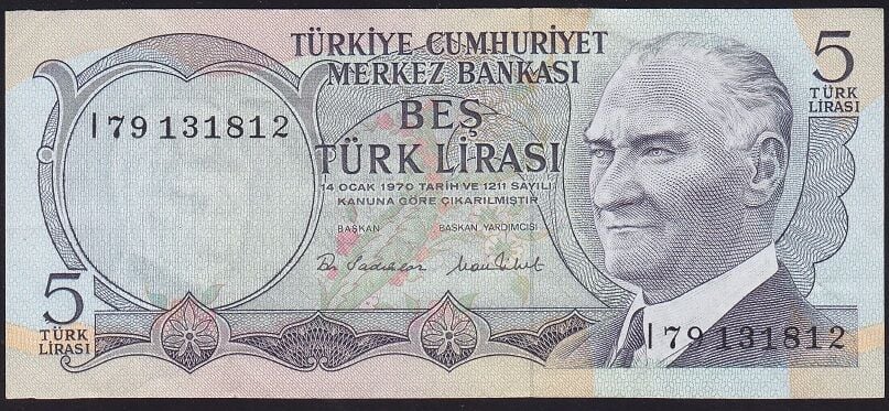 6.Emisyon 2.Tertip 5 Lira I79 131812 Çok Temiz+