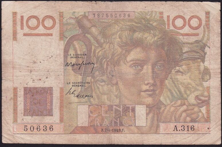 Fransa 100 Frank 1949 Çok Temiz