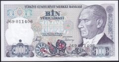7.Emisyon 2.Tertip 1000 Lira J69 011406 Çil